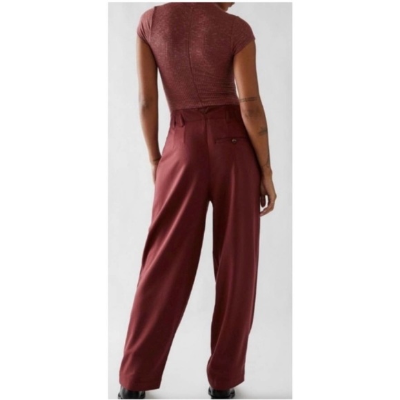 Free People- Calla Tailored Trousers Size 0 Maroon - Picture 3 of 12